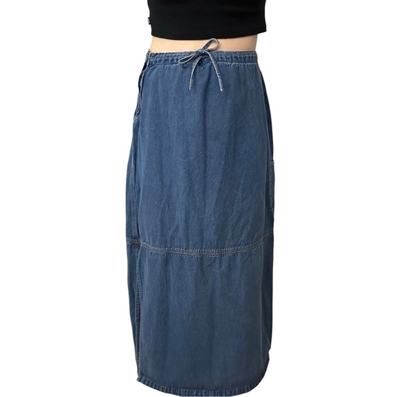 Vintage Denim Maxi Skirt Jean Tie Waist Y2K Modest Casual Size 10/12 Medium - Picture 7 of 7